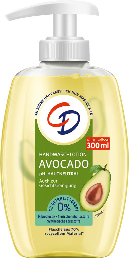 CD Avocado Wash Lotion in Dispenser 300ml - Nourishing Lotion for Moisturizing Cleansing - Vegan and Soap-Free 300ml