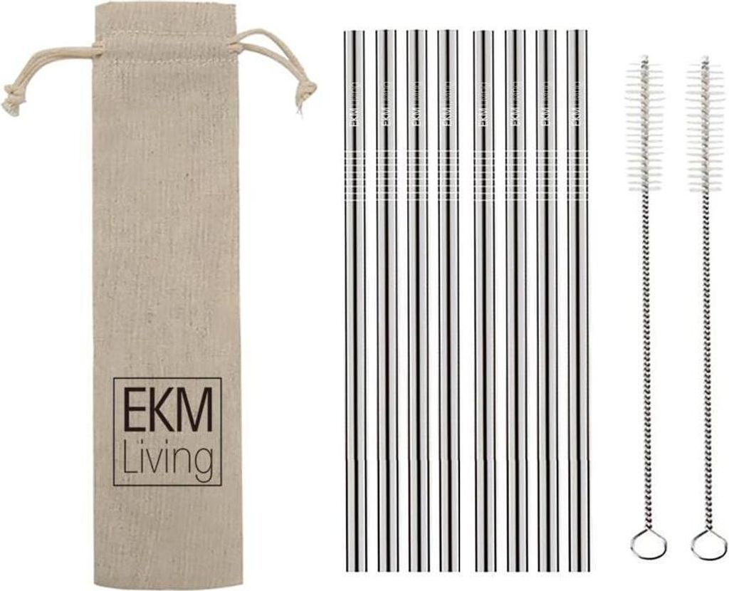 EKM Living Edelstahl Strohhalme 8er Set Silber gerade GmbH, Trinkhalme, bruchfest, wiederverwendbar, spülmaschinengeeignet, plastikfrei (Silber ge...
