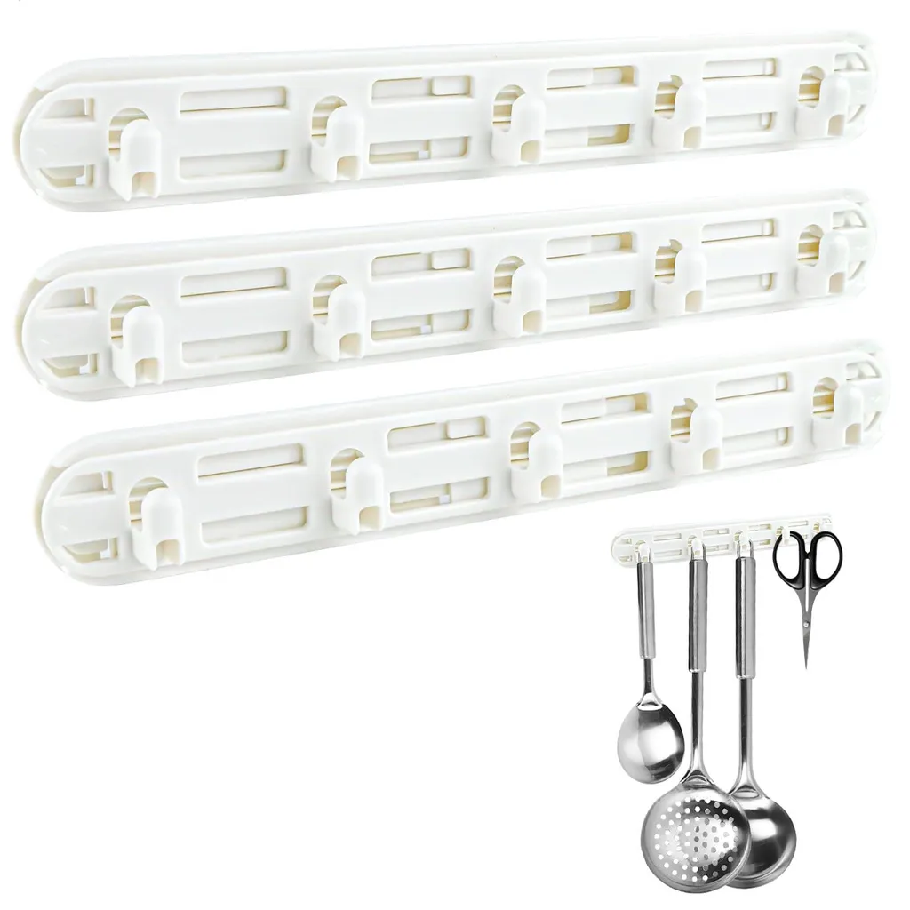 Patère de cuisine coulissante et adhésive pour ustensiles - 3 unités