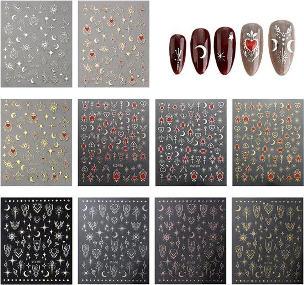 10 Autocollants ongles Étoile de pleine lune brillants pour nail art