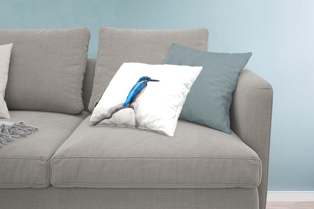 MuchoWow Zierkissen Sofakissen Wohnzimmer Dekokissen 60x40 cm Eisvogel - Zweig - Schnabel - Kopfkissen - Polster mit Foto