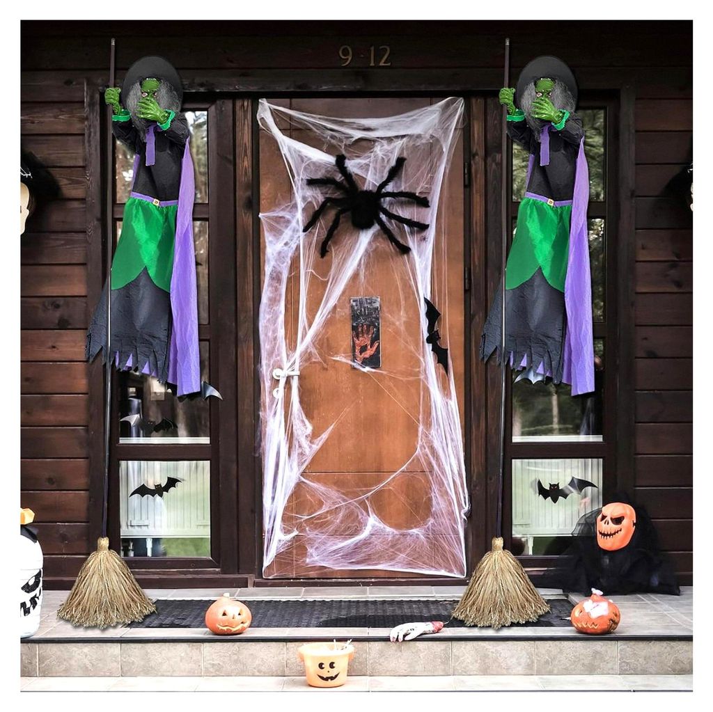 Hexenbesen Dekoration - 3 Meter Schallaktivierter Besen für Halloween - Gruselige Deko für Feiertage, Gehwege, Cosplay, Maskerade, Einfahrten und...