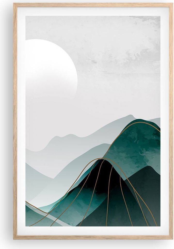 Gerahmtes Poster - Rahmen in heller Eiche - Abstraktion Berge Stück - 61x91,5 cm - Wand Bild - Wanddeko - Wandbilder - Kunstposter - Wandposter - ...