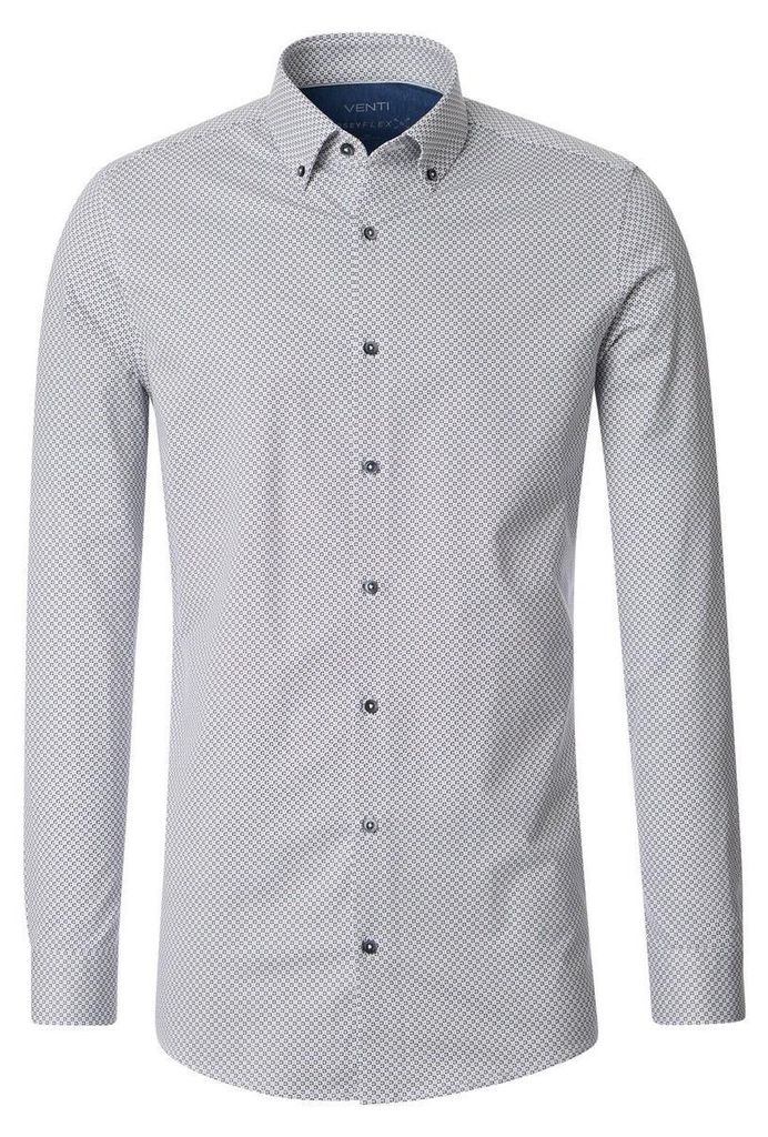 VENTI Herren Businesshemd Langarm Button-Down Body-Fit Jerseyflex Braun gepunktet 38