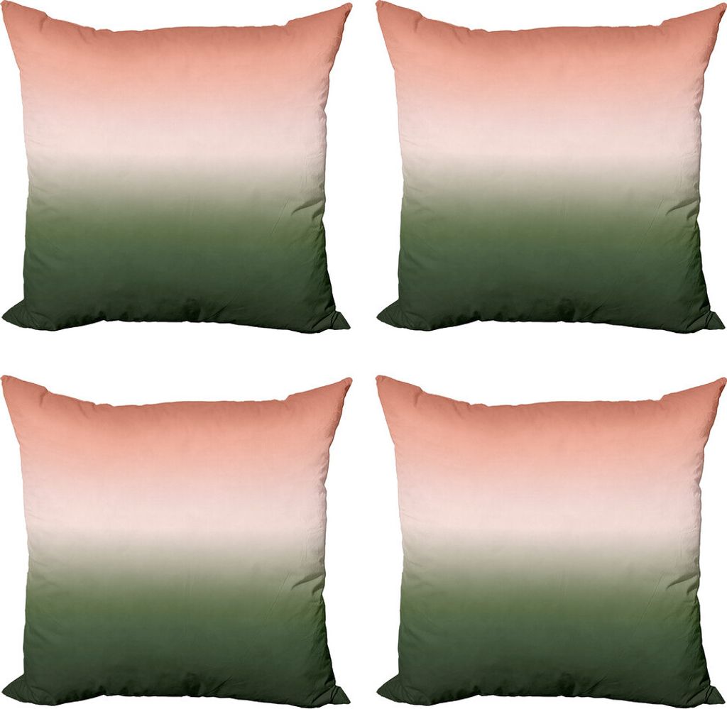 ABAKUHAUS Ombre Kissenbezug Set (4 Stück), Farbwechsel, Moderner Doppelseitiger Digitaldruck, 45 cm x 45 cm, Salmon Pfau-Grün