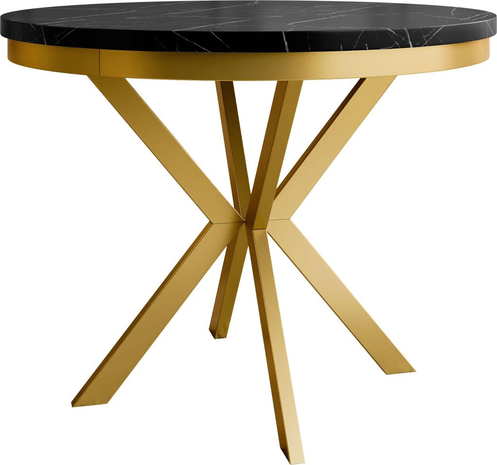 MIRJAN24 Tisch Edder 90, Esszimmer Tisch, Beine aus Stahl (Farbe: Gold / Black Pietra Grigia)