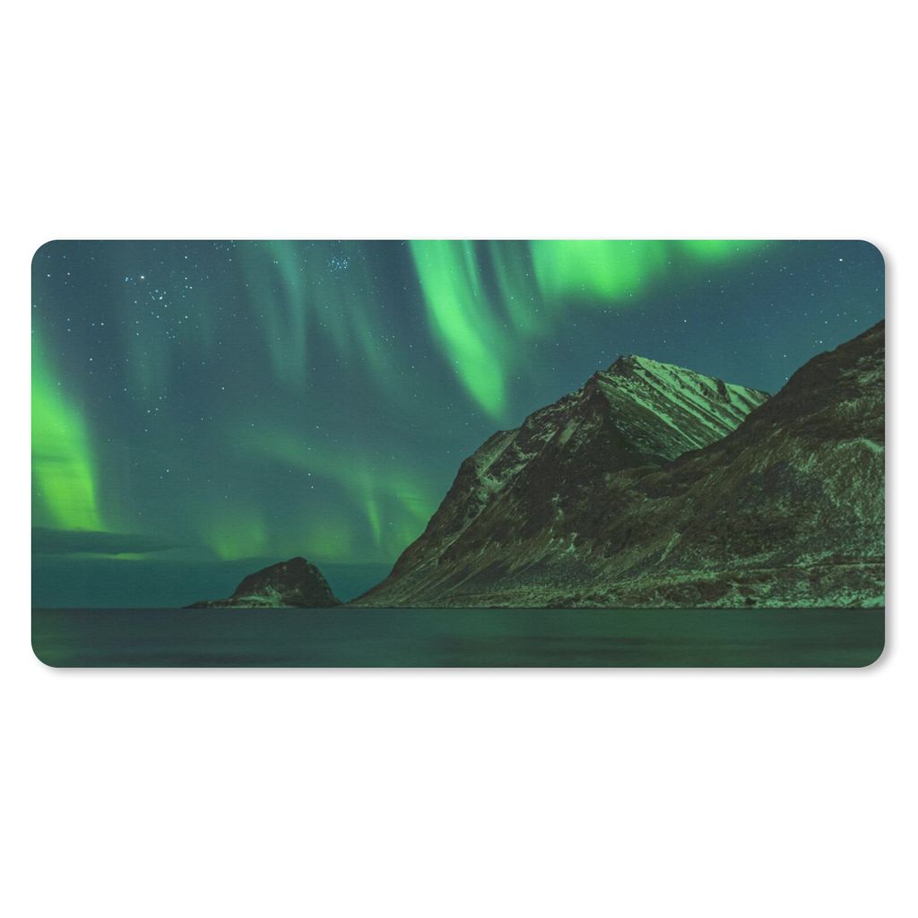 MuchoWow Schreibtischunterlage Nordlichter - Sternenhimmel - Norwegen 80x40 cm - XXL Mauspad - Gaming Mauspad