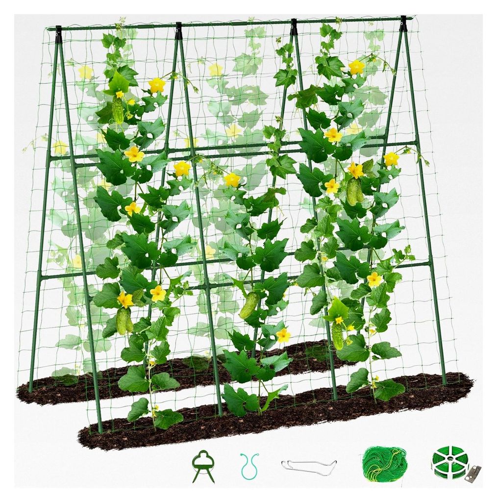 Gurke Rankhilfe, Rankgitter mit Netz für Pflanzen, Unterstützung für Kletterpflanzen, Tomatenstütze, Pflanzenstütze für Blumen und Nutzpflanz...