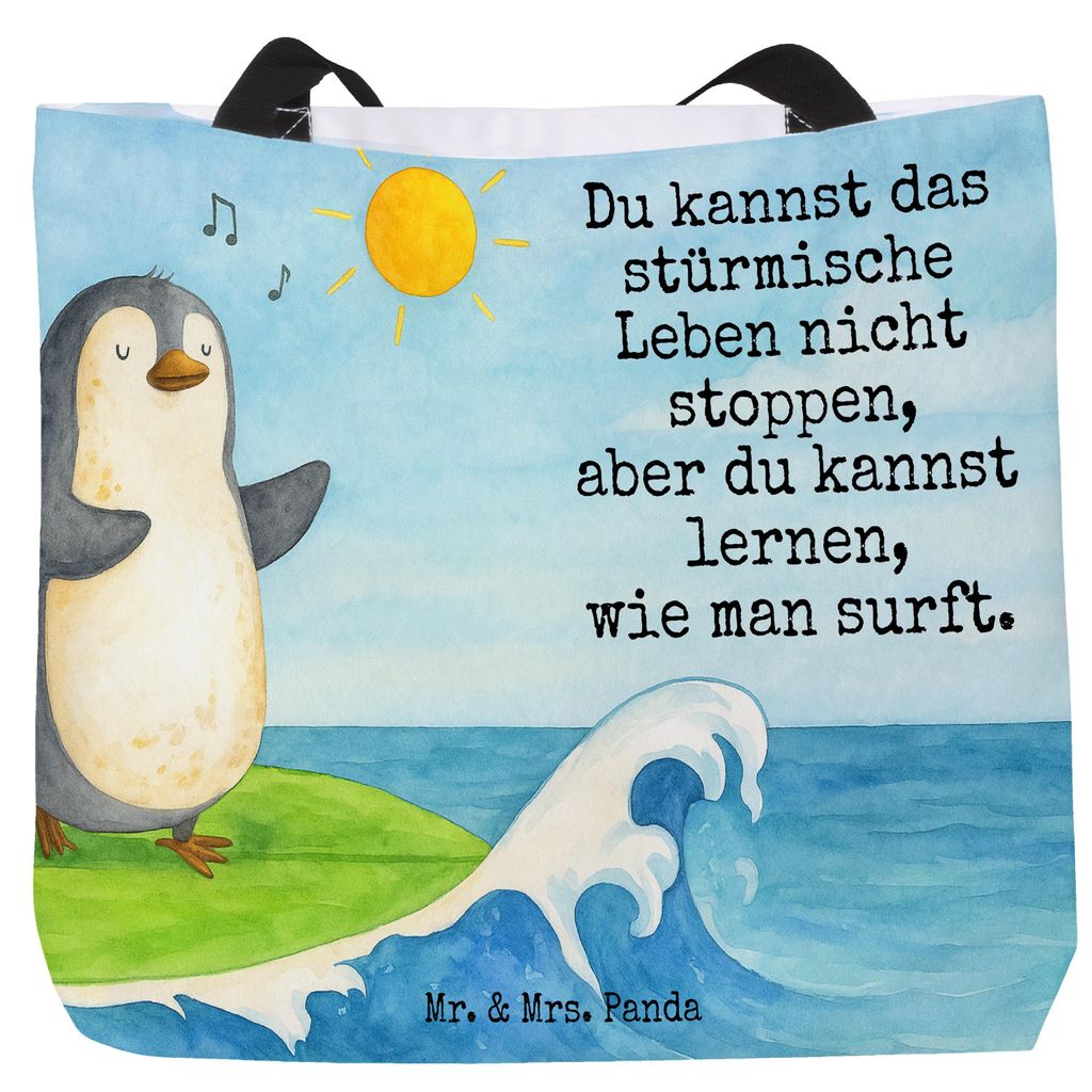 Mr. & Mrs. Panda Reisetasche Pinguin Surfer Design - Weiß - Geschenk, Hawaii, Tote Bag, Portugal, Tragetasche, Optimistisch, Urlaub, Motiviert, Be...
