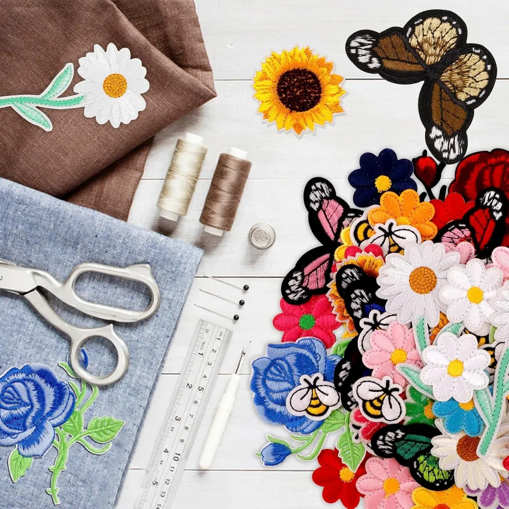 72 Patchs Thermocollants Vêtements : Motifs Papillons, Fleurs et Abeilles
