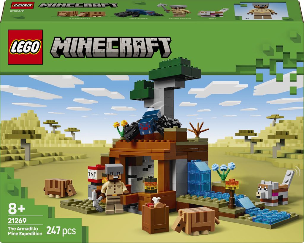 LEGO Minecraft: De expeditie naar de gordeldier-mijn, set Productafbeelding 