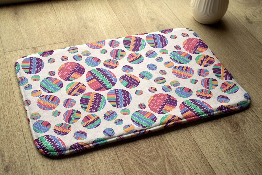 Badteppich Saugfähige - Badezimmer Teppich - Rutschfester Badvorleger Badematte - 90x60 cm - Bunte Punkte Abstrakt