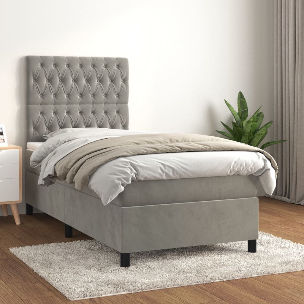 Maison Exclusive - Boxspringbett mit Matratze Hellgrau 90x190 cm Samt