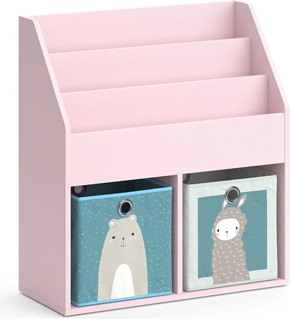 Bibliothèque Vicco Luigi rose 72x79cm, étagère bois avec boîtes Ours