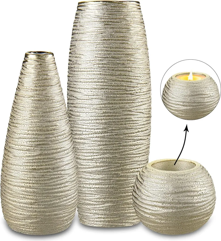 Set de vases à fleurs en céramique dorée pour herbe de la pampa chic