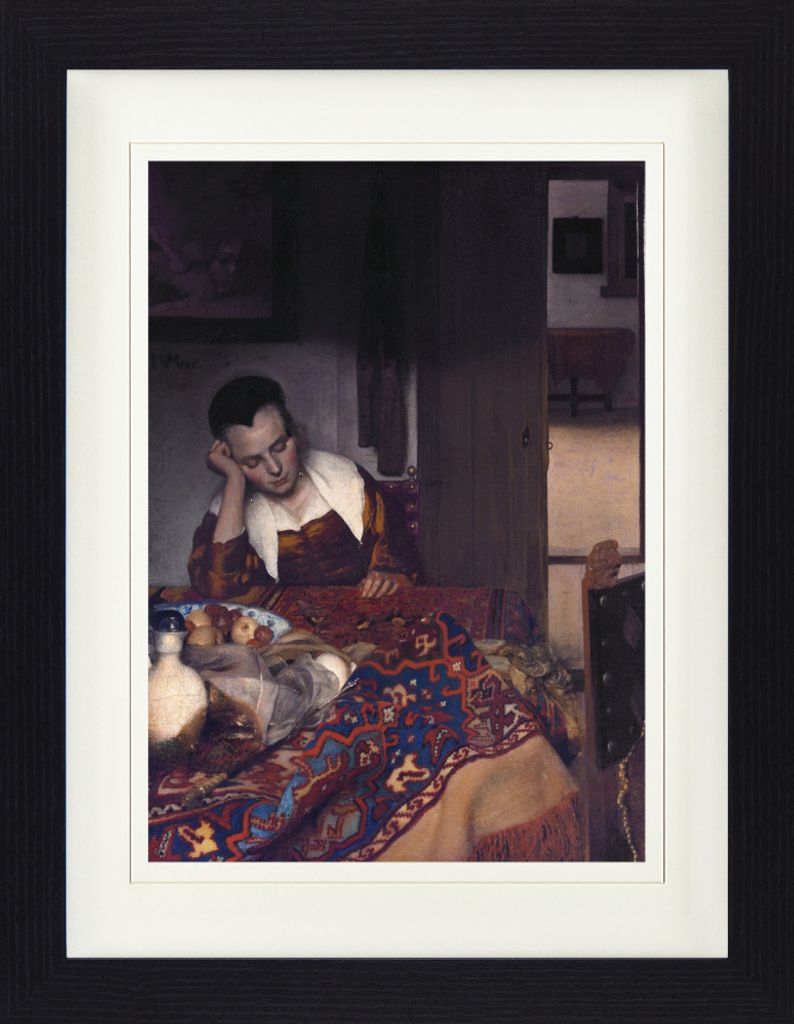 Johannes Vermeer Gerahmtes Bild Mit Edlem Passepartout | Wand-Bilder | Im Bilderrahmen - Schlafendes Mädchen, 1656-1664 (40 x 30 cm)