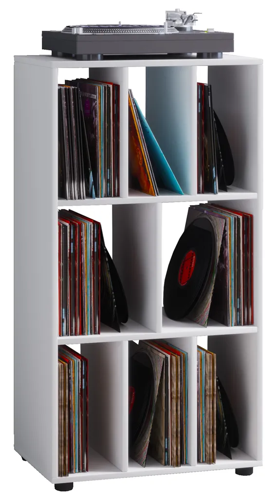 Meuble de Rangement pour Vinyles Blanc - Étagère Rétro 8 Cases de Stockage