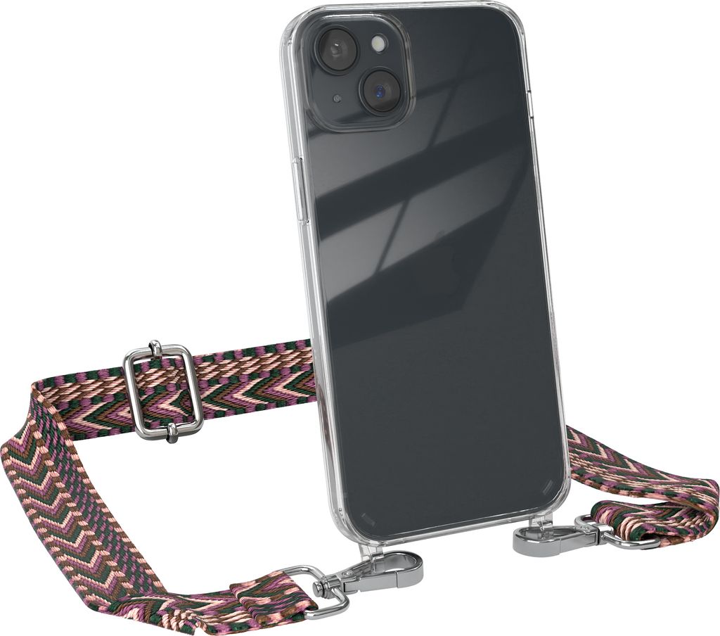EAZY CASE Handykette - Verstellbarer Trageriemen kompatibel mit Apple iPhone 15 Plus, Handykordel mit transparenter Silikon-Hülle, Band in Lila