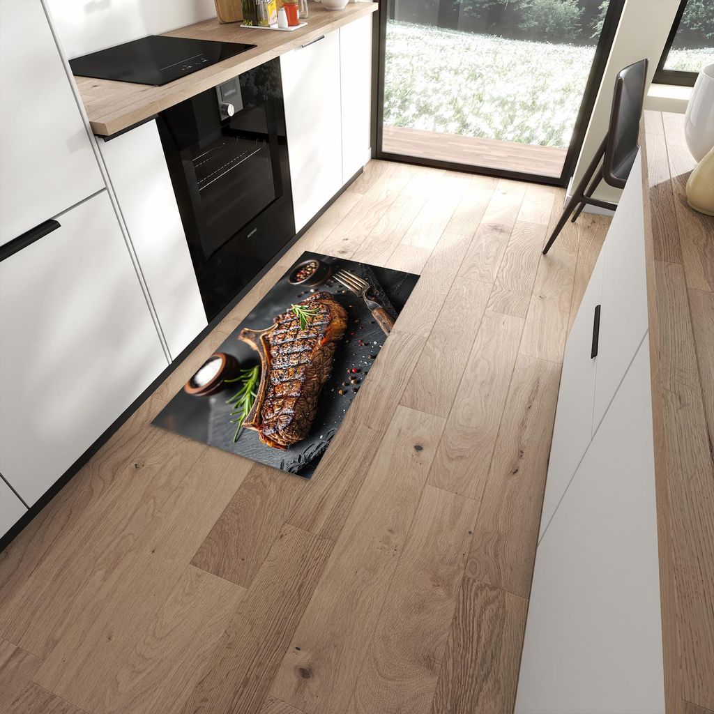 Küchenteppich 60x120cm rutschfest & abwischbar PVC Läufer - Gegrilltes Steak