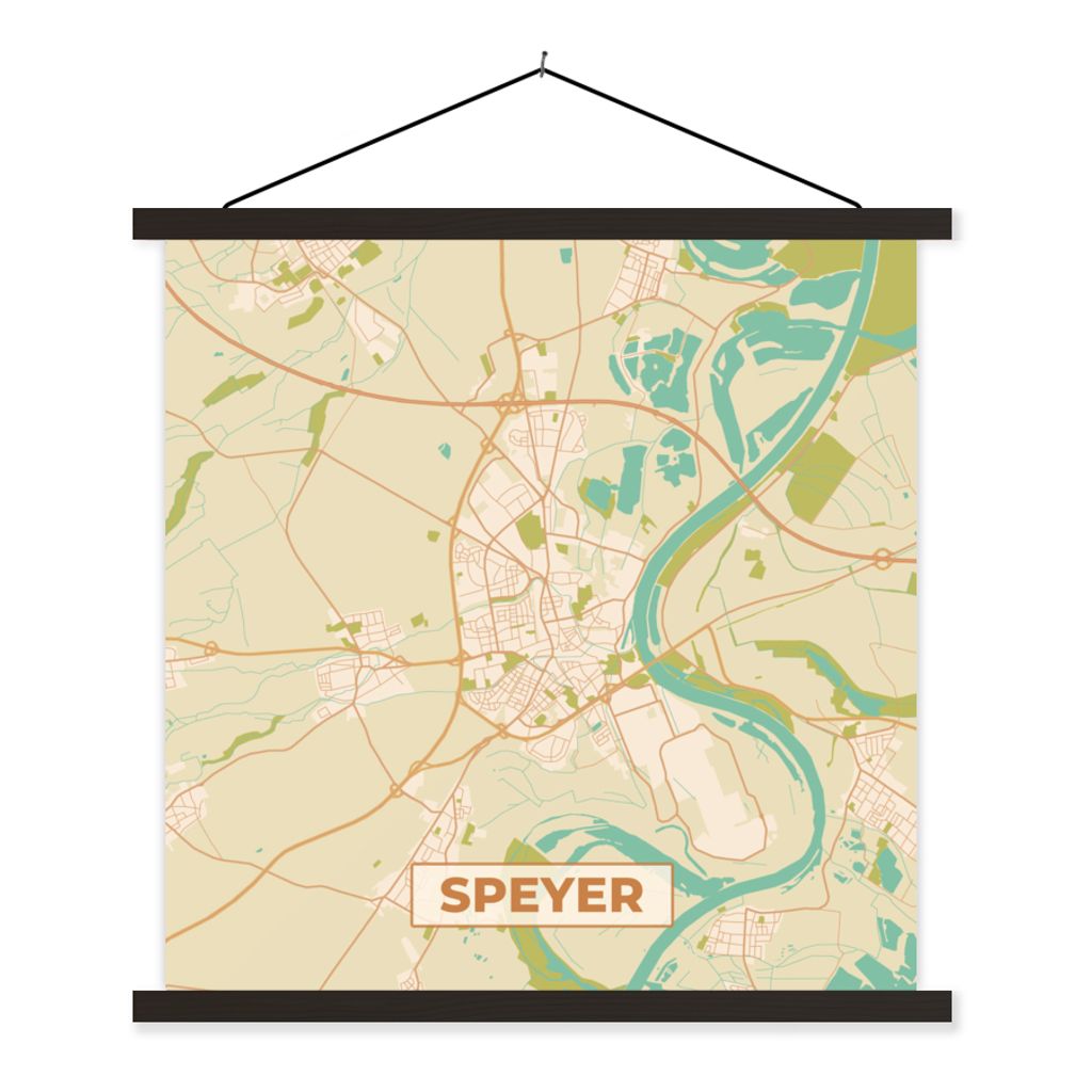 MuchoWow Textilposter Speyer - Karte - vintage - Stadtplan 40x40 cm mit schwarzem Rahmen - Fotos