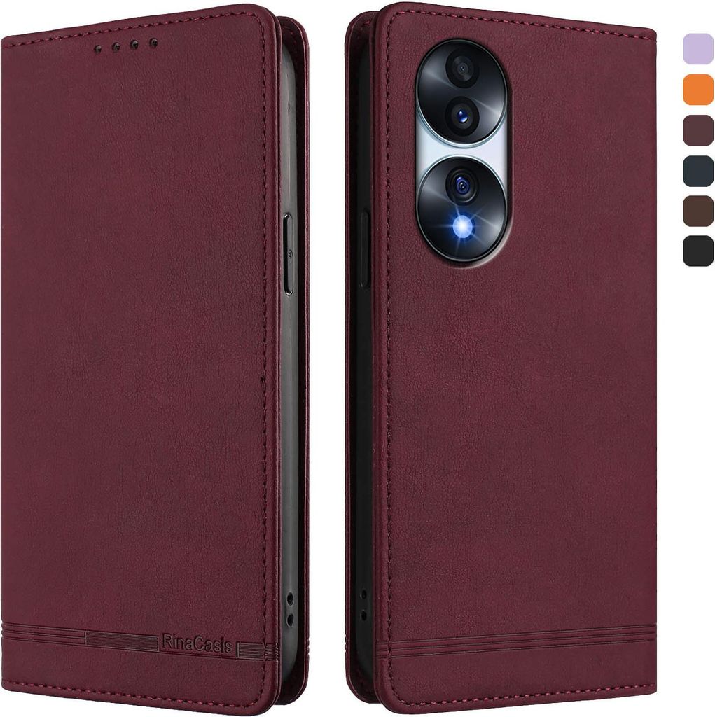 Hülle für Honor 70 Pro, Retro Kunstleder Ständer Klapphülle mit Kartenfächer und Magnetische Rot