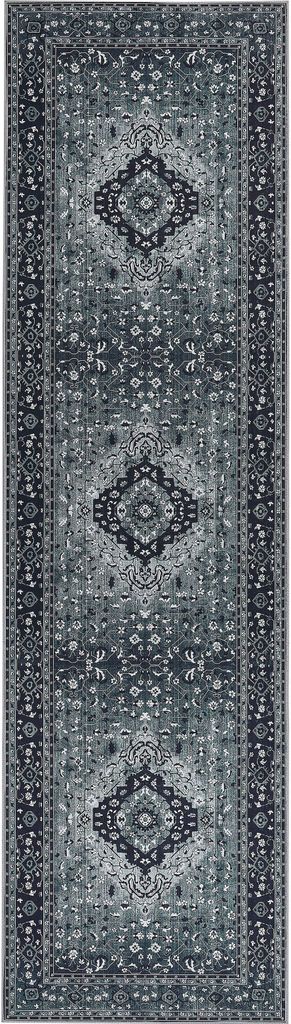 BELIANI Teppich Läufer Grau Stoff 80 x 300 cm Rechteckig mit Blumenmuster Orientalisch Rutschfest Vintage Orientteppich Vorleger Flur Küche Schla...