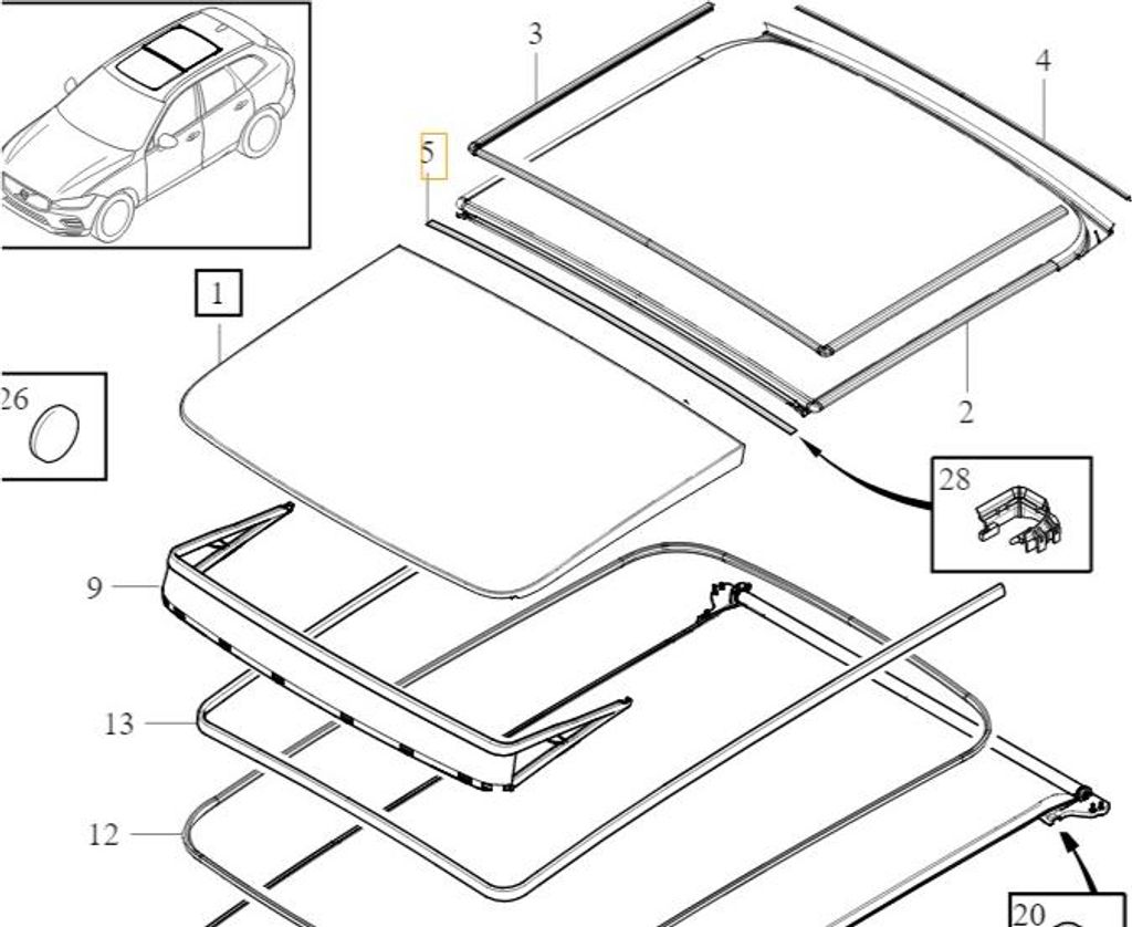 VOLVO XC60 II Panoramadach-Dichtung 32216220