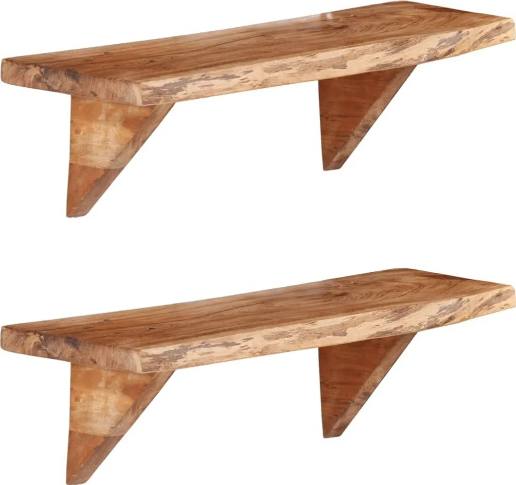 Mensole a Muro 60x20x18 cm in Legno di Acacia Massello - Set 2 Pezzi