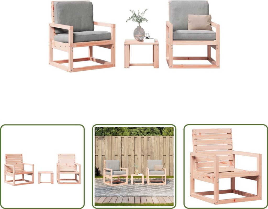 The Living Store 3-tlg. Garten-Lounge-Set Massivholz Douglasie