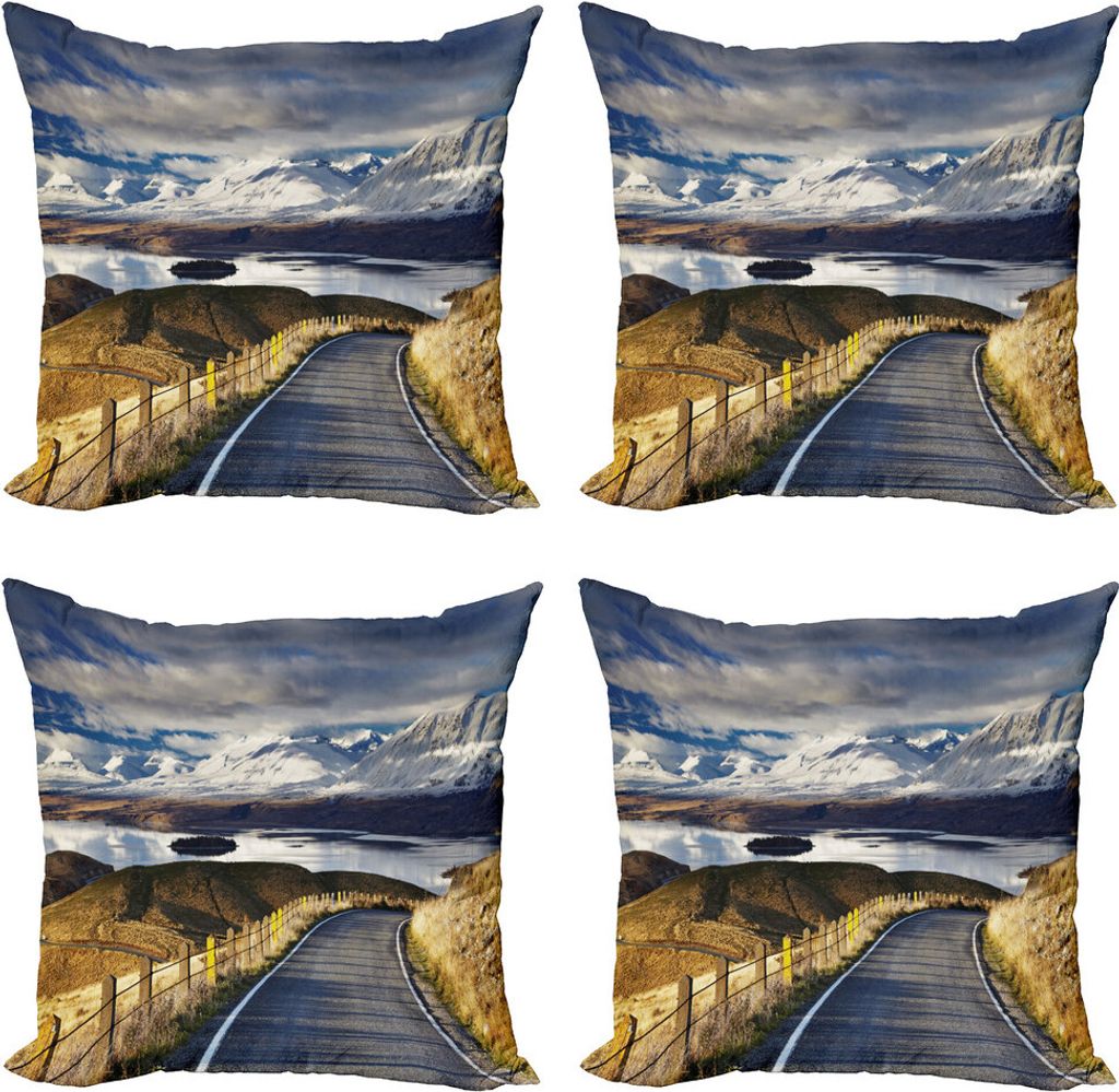 ABAKUHAUS Landschaft Kissenbezug Set (4 Stück), Fluss schneebedeckten Berg, Moderner Doppelseitiger Digitaldruck, 45 cm x 45 cm, Weiß, Blau, Gelb