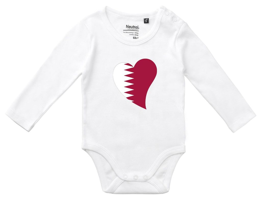 Huuraa Baby Body Katar Flagge Herz 62 White Baumwolle Fairtrade Langarmbody Geschenkidee
