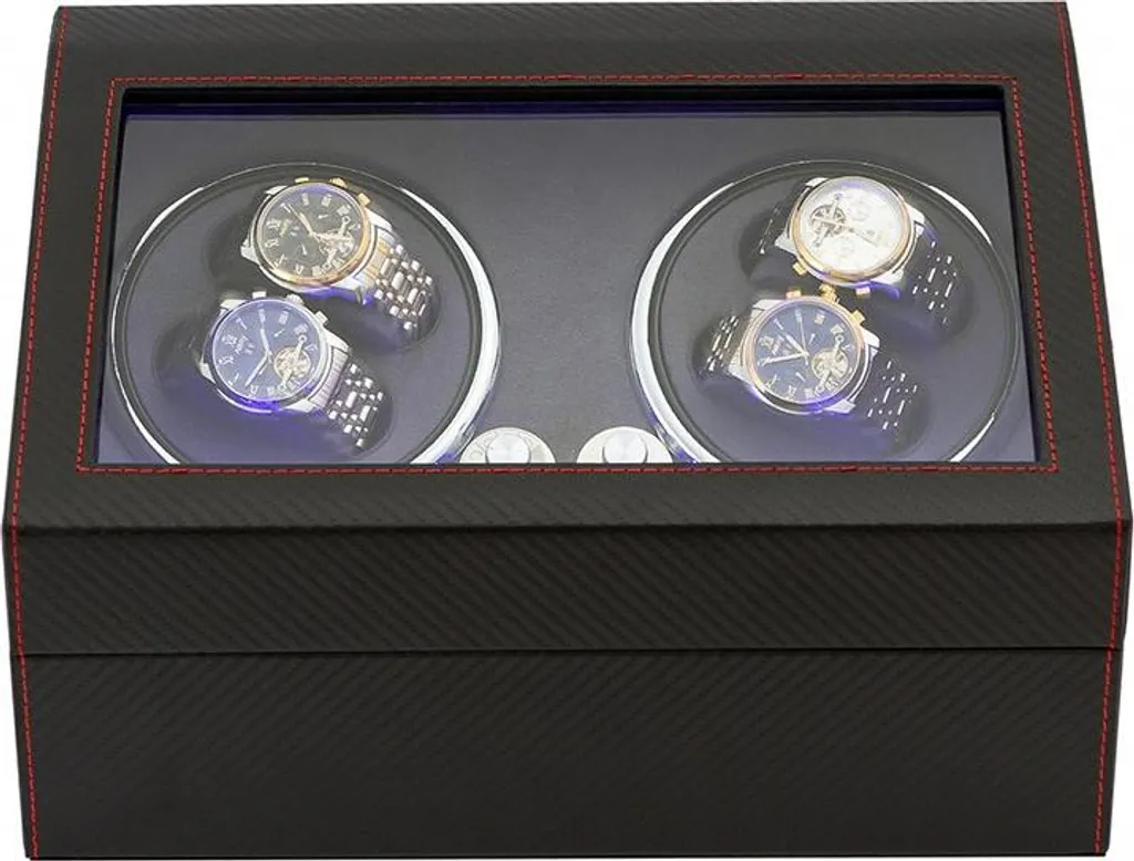 Remontoir Montre Automatique Gris Fibre de Carbone Silencieux LED Bleue