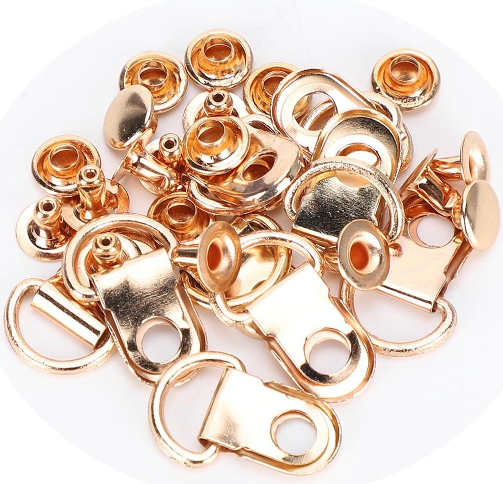 100 Set Schnürsenkel Haken DRing Öse Schnalle Messing Schuh Leder Tasche DIY Nietenwerkzeug Gold 9x14mm