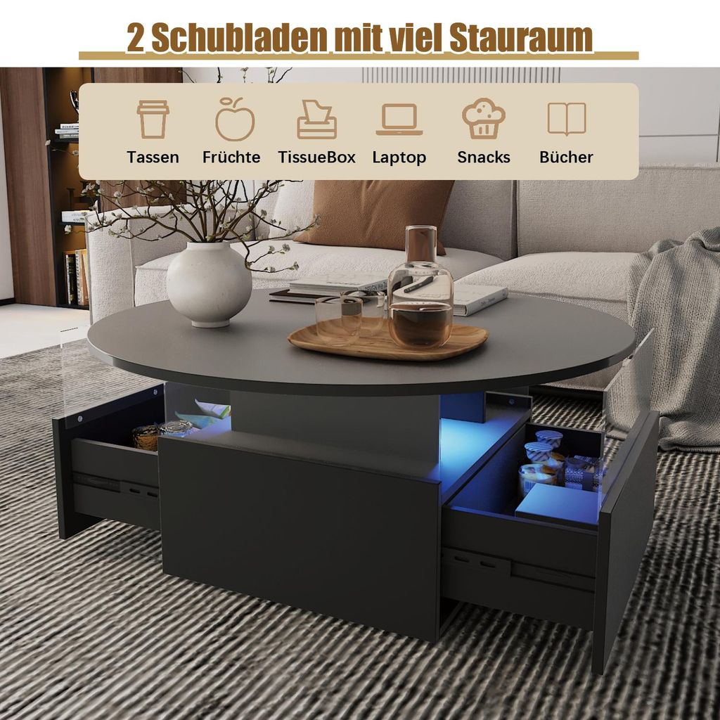 Radelldar Wohnzimmertisch Beistelltisch rund mit 2