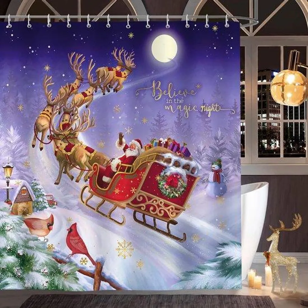 Rideau de douche Noël anti-moisissure 180x180 cm polyester imperméable chic