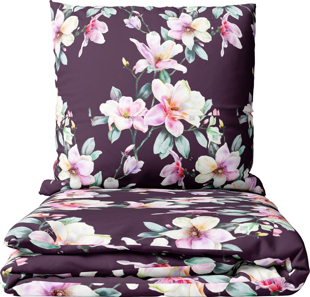 Biber Bettwäsche Set 135x200 80x80 Lila Violett Geblümt mit Reißverschluss warm kuschelig