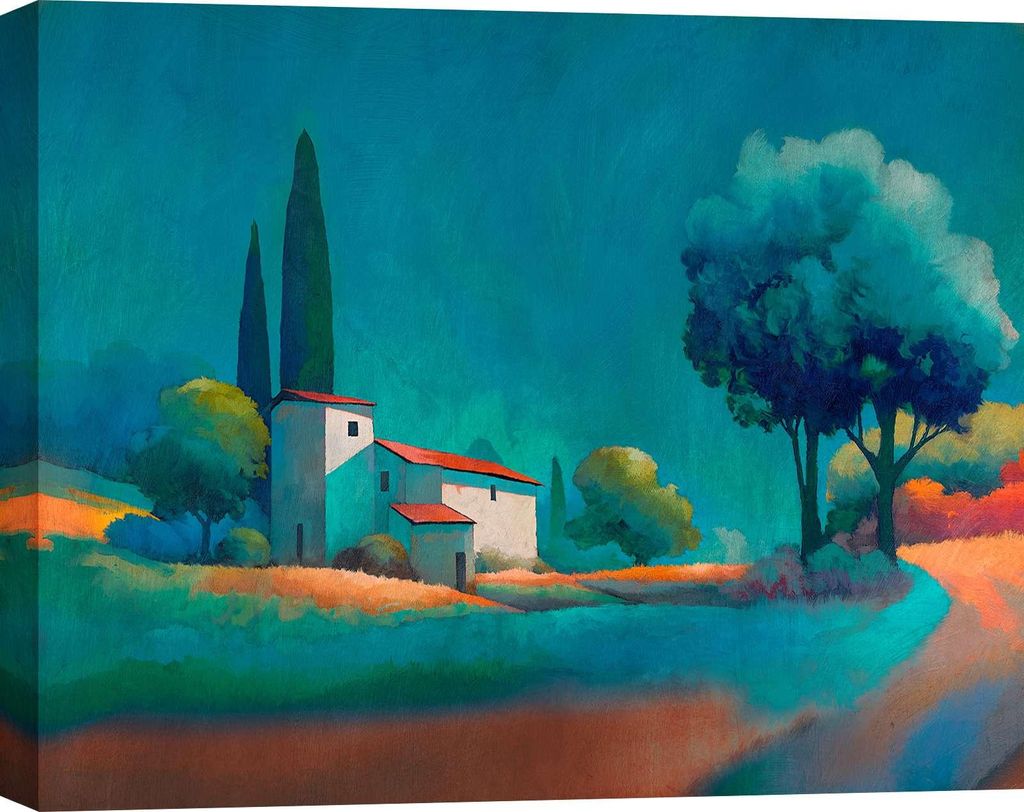Bild auf Leinwand, moderne Landschaft – Stefano Renaldi – Dämmerung auf dem Land – 70 x 50 cm