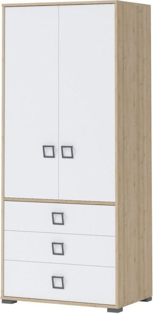 Drehtürenschrank / Kleiderschrank 13, Farbe: Buche / Weiß - 198 x 84 x 56 cm (H x B x T)