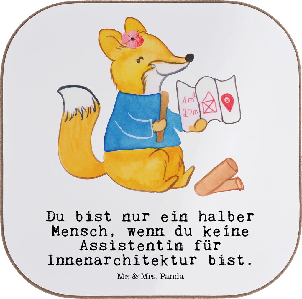 Mr. & Mrs. Panda Untersetzer für Gläser Assistentin für Innenarchitektur Herz - Weiß - Geschenk, Glas, Coaster, Tischuntersetzer, gläserunters...