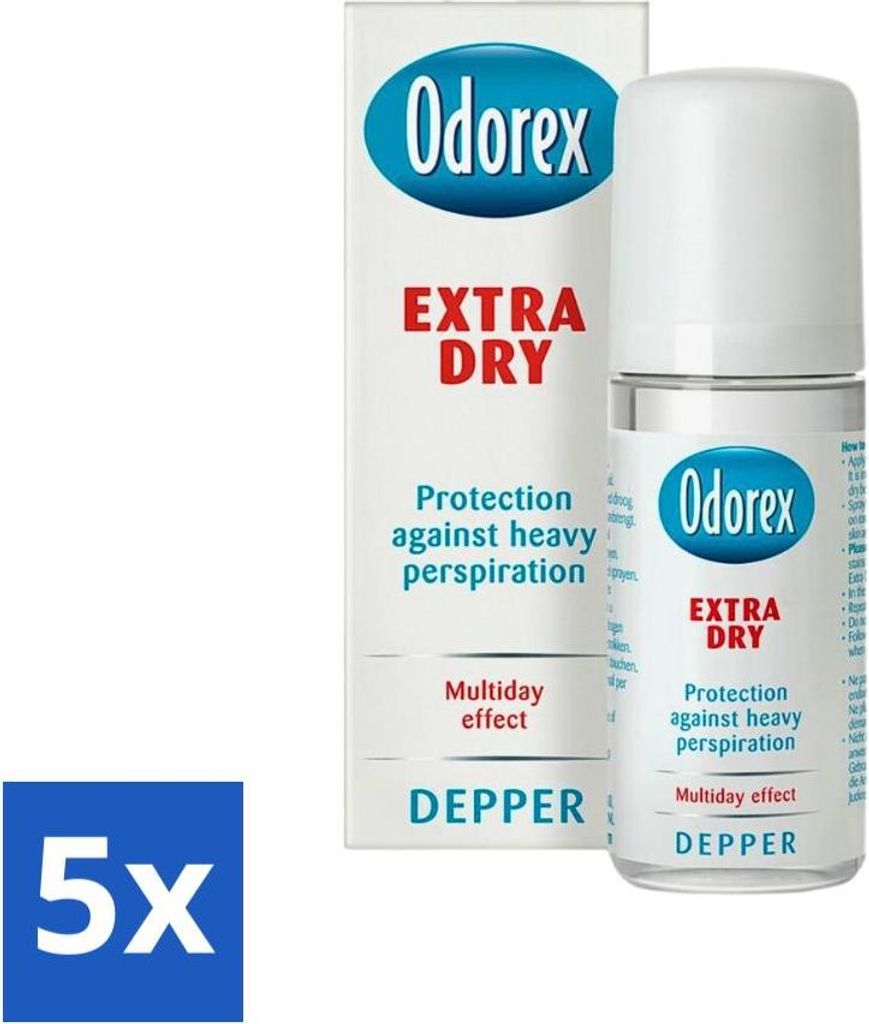 Odorex Depper – Deoroller – Extra trocken – Starker Schutz – 50 ml - Vorteilspack - 5 Stücke