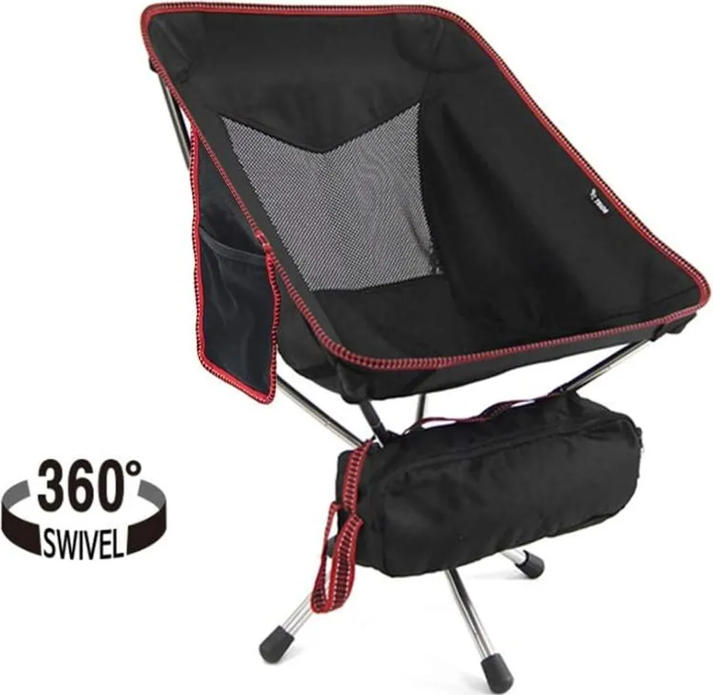 Chaise Pliante Pivotante de Camping Noire - Fauteuil de Jardin Talon