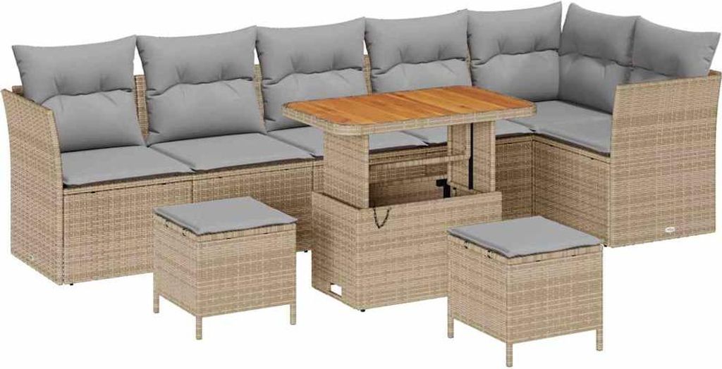 "WINTER SALE" Gartensofa-set 8er Set,multifunktional& Moderne - Beige Poly-Rattan - Gartenmöbelset NEU5353496