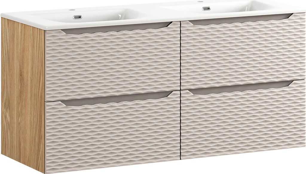Doppelwaschtisch 120cm, Eiche mit beige, OLUO-56-BEIGE