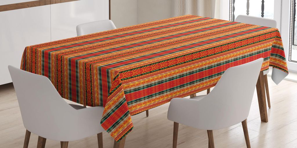 ABAKUHAUS Ethnisch Tischdecke, Peruanische Traditionelle Funky Muster mexikanische Volkskultur Wiederholung, 140 x 200 cm, Vermilion Teal und orange