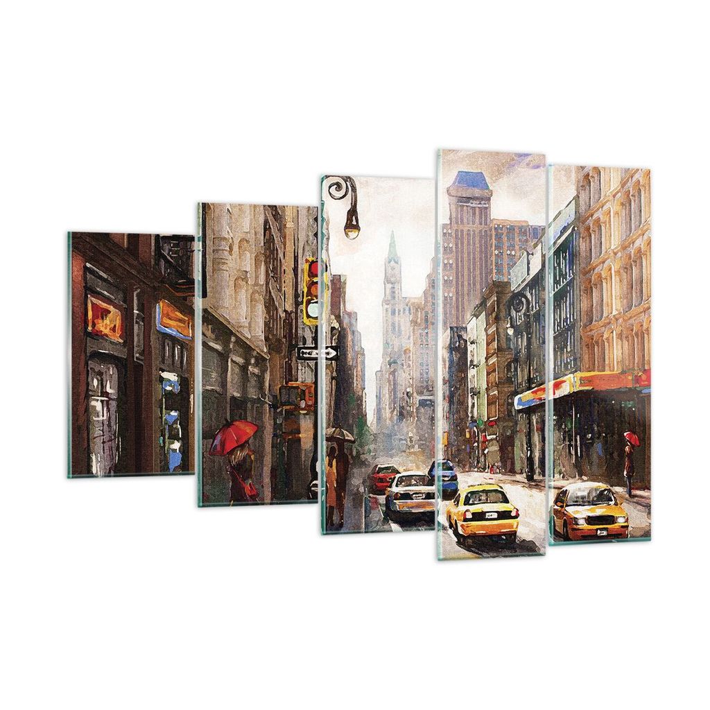 Bilder auf glas - 5 Teile - New York Aquarell - 150x100cm - Glasbilder - Wandbilder - Bilder - zum Aufhängen bereit - Wanddekoration aus Glas - Gl...
