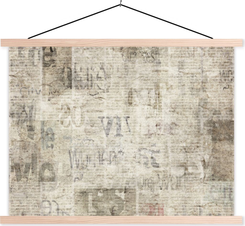 MuchoWow Textilposter Zeitung - Vintage - Papier 60x45 cm mit holzfarbenen Rahmen - Bild