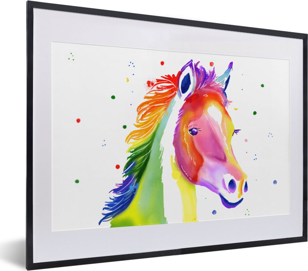 MuchoWow MuchoWow Gerahmtes Poster Pferd - Regenbogen - Polka dots - Mädchen - Kinder - Mädchen 40x30 cm - Poster mit zchwarzem Bilderrahmen ...