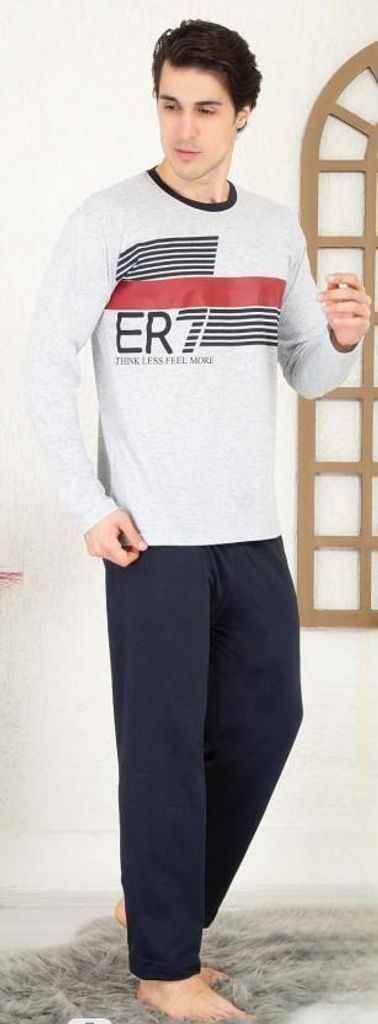 Pigiama uomo in cotone lungo 2 pezzi grigio chiaro XXL R-89 Immagine del prodotto 