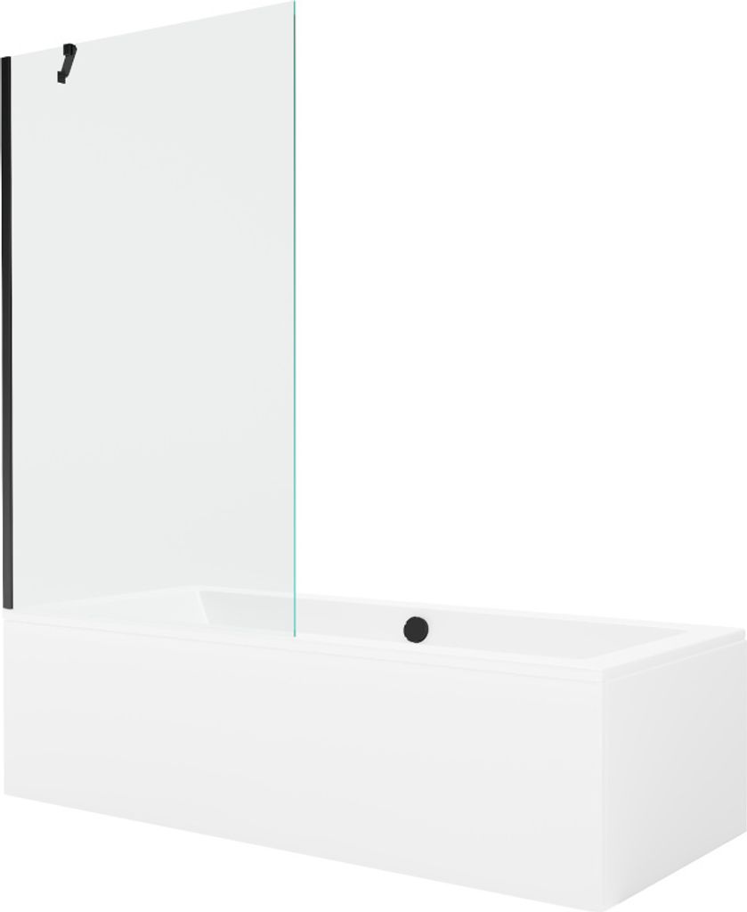 Mexen Cube rechteckige Badewanne 180 x 80 cm mit Verkleidung und 1-flügliger Duschabtrennung 100 cm, transparent, Schwarz - 5505