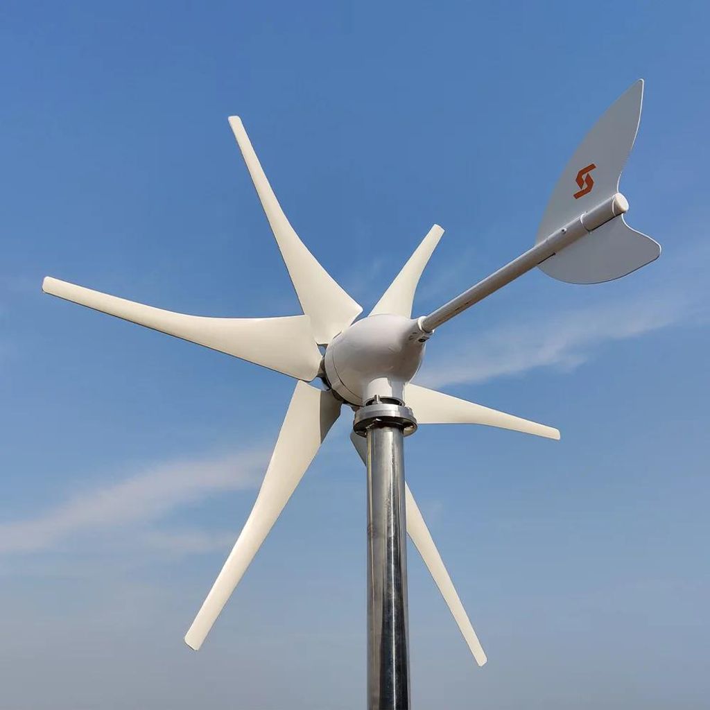 Windturbine - S6-4000 Windgenerator - 4000W - 24V - 6 Rotorblätter - Free Control Laderegler - Anlauf 1,5 m/s - Leise - Weiß